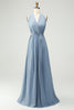 Load image into Gallery viewer, Convertible Chiffon A Line Dusty Blue Long Bridesmaid Dress