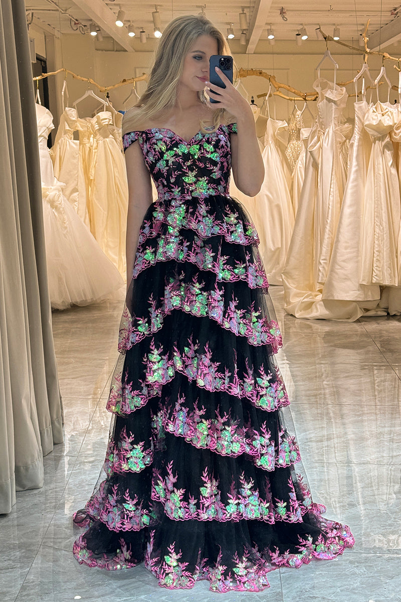 Load image into Gallery viewer, Off the Shoulder Purple Corset Prom Dress with Slit