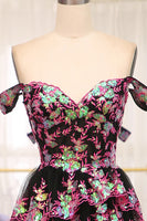 Load image into Gallery viewer, Sparkly Golden A-line Off The Shoulder Tiered Prom Dress with Sequins