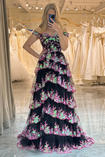 Off the Shoulder Purple Corset Prom Dress with Slit