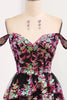 Load image into Gallery viewer, Black Pink A-line Off the Shoulder Tiered Corset Prom Dress with Split