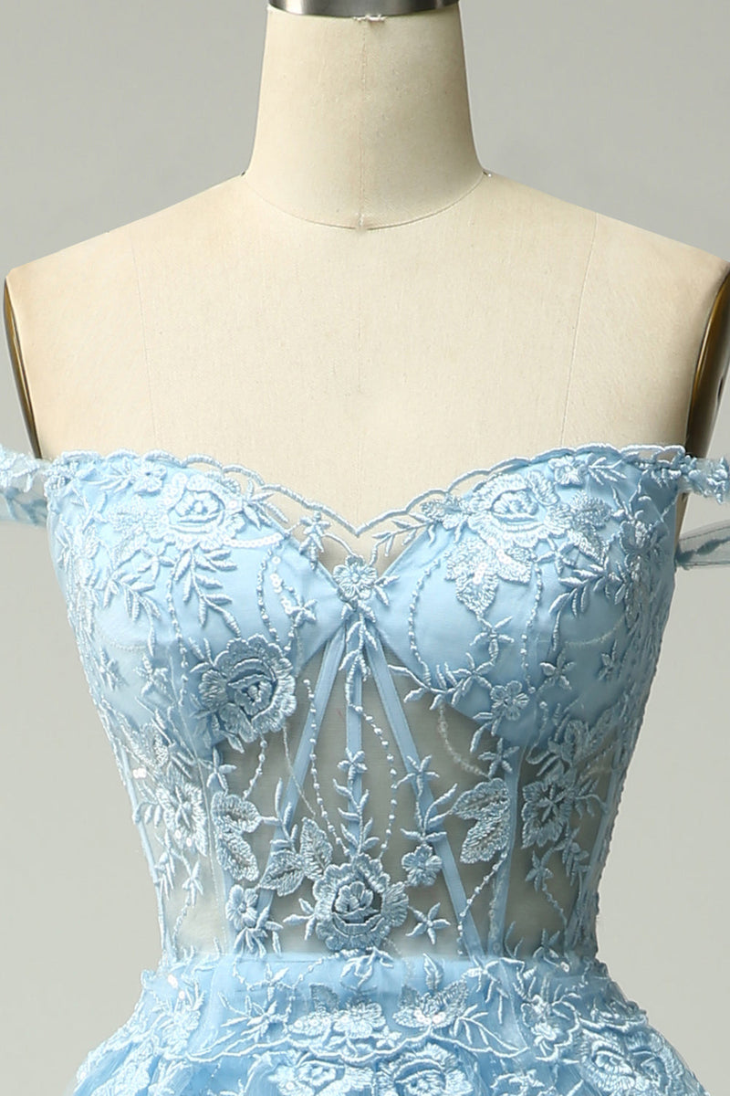 Load image into Gallery viewer, Golden A-line Off The Shoulder Tiered Prom Dress with Sequins