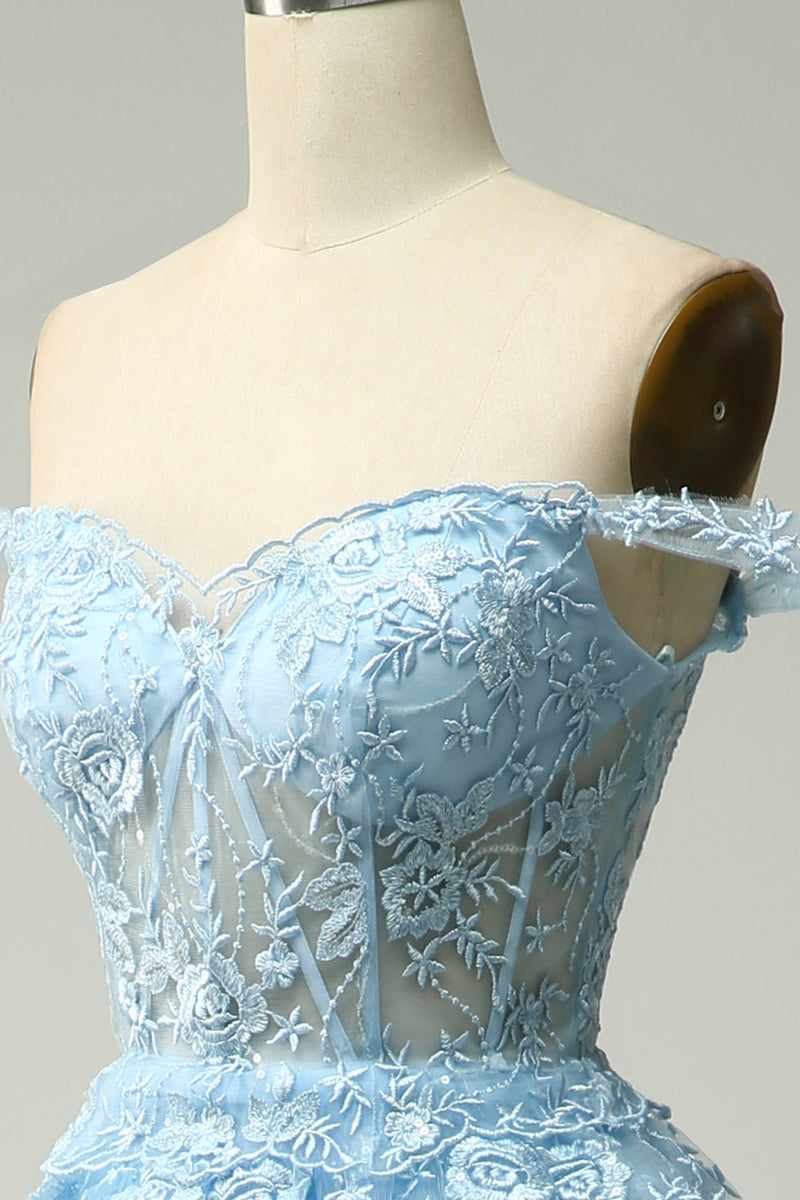 Load image into Gallery viewer, Golden A-line Off The Shoulder Tiered Prom Dress with Sequins