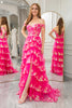 Load image into Gallery viewer, A-line Off The Shoulder Fuchsia Tiered Prom Dress with Sequins