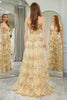 Load image into Gallery viewer, Golden A-line Off The Shoulder Tiered Prom Dress with Sequins