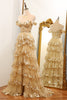 Load image into Gallery viewer, Sparkly Golden A-line Off The Shoulder Tiered Prom Dress with Sequins