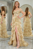 Load image into Gallery viewer, Golden A-line Off The Shoulder Tiered Prom Dress with Sequins