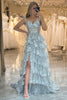 Load image into Gallery viewer, A-line  Off the Shoulder Silver Corset Prom Dress with Split