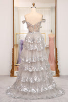 Load image into Gallery viewer, Sparkly Golden A-line Off The Shoulder Tiered Prom Dress with Sequins