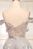 Load image into Gallery viewer, Sparkly Golden A-line Off The Shoulder Tiered Prom Dress with Sequins