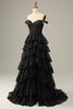 Load image into Gallery viewer, Golden A-line Off The Shoulder Tiered Prom Dress with Sequins
