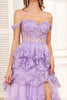 Load image into Gallery viewer, A-line  Off the Shoulder Silver Corset Prom Dress with Split