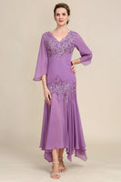 Load image into Gallery viewer, Grey Purple Mermaid Chiffon Mother of the Bride Dress with Lace