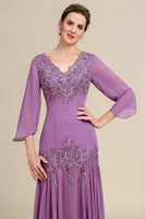 Load image into Gallery viewer, Grey Purple Mermaid Chiffon Mother of the Bride Dress with Lace