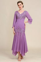 Load image into Gallery viewer, Grey Purple Mermaid Chiffon Mother of the Bride Dress with Lace