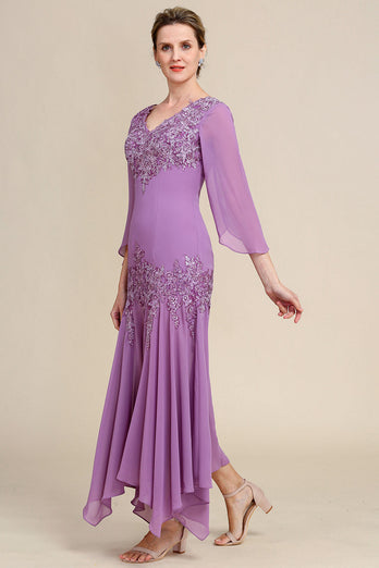 Grey Purple Mermaid Chiffon Mother of the Bride Dress with Lace