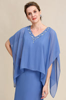Load image into Gallery viewer, Grey Blue Sparkly Beaded Batwing Sleeves Mother of the Bride Dress