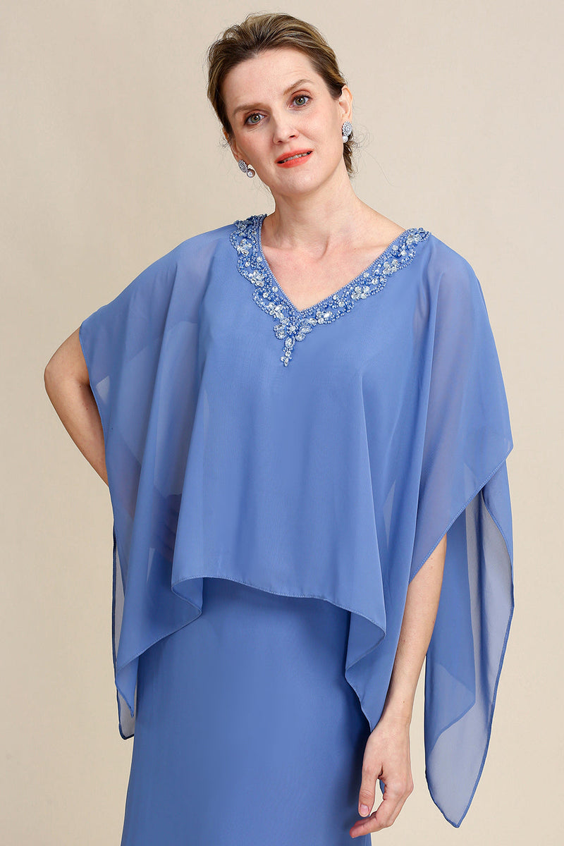 Load image into Gallery viewer, Grey Blue Sparkly Beaded Batwing Sleeves Mother of the Bride Dress