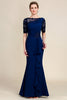 Load image into Gallery viewer, Navy Sheath Mother of Bride Dress with Appliques