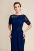 Load image into Gallery viewer, Navy Sheath Mother of Bride Dress with Appliques