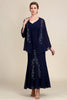 Load image into Gallery viewer, Navy Two Piece Sparkly Beaded Mother of the Bride Dress