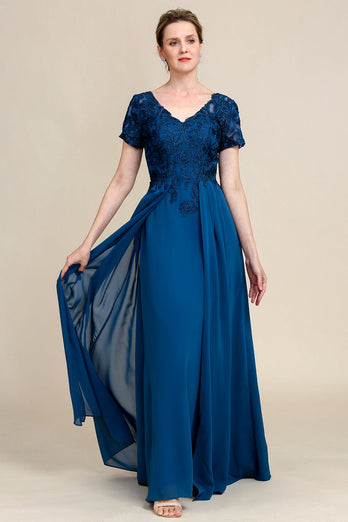 Blue A Line Mother of Bride Dress with Appliques