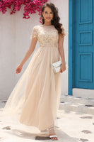 Load image into Gallery viewer, Sequins A Line Tulle Apricot Prom Dress with Lace