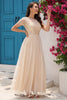 Load image into Gallery viewer, Sequins A Line Tulle Apricot Prom Dress with Lace
