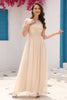 Load image into Gallery viewer, Sequins A Line Tulle Apricot Prom Dress with Lace