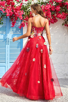 Burgundy A Line Princess Prom Dress with Appliques