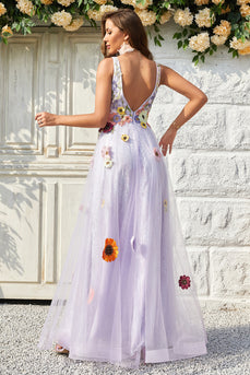 Lavender A Line Princess Prom Dress with Appliques