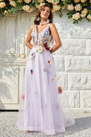 Load image into Gallery viewer, Lavender A Line Princess Prom Dress with Appliques