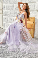 Load image into Gallery viewer, Lavender A Line Princess Prom Dress with Appliques