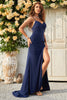 Load image into Gallery viewer, Spaghetti Straps Mermaid Navy Prom Dress with Criss Cross Back