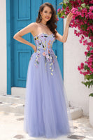Load image into Gallery viewer, A Line Strapless Lavender Princess Prom Dress with Appliques
