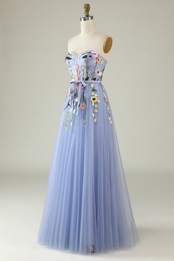 Lavender A Line Strapless Princess Prom Dress with Appliques