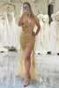 Load image into Gallery viewer, Sparkly Mermaid Spaghetti Straps Golden Sequins Long Prom Dress with Split