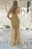 Load image into Gallery viewer, Sparkly Mermaid Spaghetti Straps Golden Sequins Long Prom Dress with Split