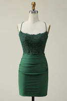 Load image into Gallery viewer, Dark Green Bodycon Short Prom Dress with Beading