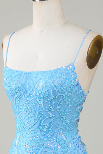Sparkly Blue Beaded Tight Short Party Dress