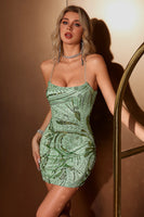 Load image into Gallery viewer, Sparkly Green Graduation Dresses with Criss Cross Back
