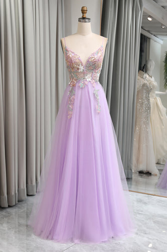 A Line Spaghetti Straps Long Prom Dress with Appliques