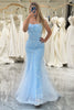 Load image into Gallery viewer, Mermaid Blue Spaghetti Strap Beaded Long Prom Dress