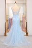 Load image into Gallery viewer, Blue Mermaid Spaghetti Strap Beaded Prom Dress