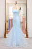 Load image into Gallery viewer, Blue Mermaid Spaghetti Strap Beaded Prom Dress