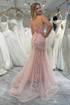 Mermaid Blush Spaghetti Straps Beaded Prom Dress