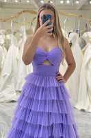 Load image into Gallery viewer, Purple A Line Spaghetti Straps Tulle Long Tiered Prom Dress
