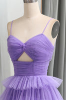 Load image into Gallery viewer, A Line Spaghetti Straps Tulle Long Tiered Prom Dress