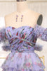 Load image into Gallery viewer, A-line Blue Printed Convertible Off the Shoulder Long Tiered Prom Dress