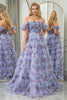 Load image into Gallery viewer, Blue Printed A-line Convertible Off the Shoulder Long Tiered Prom Dress